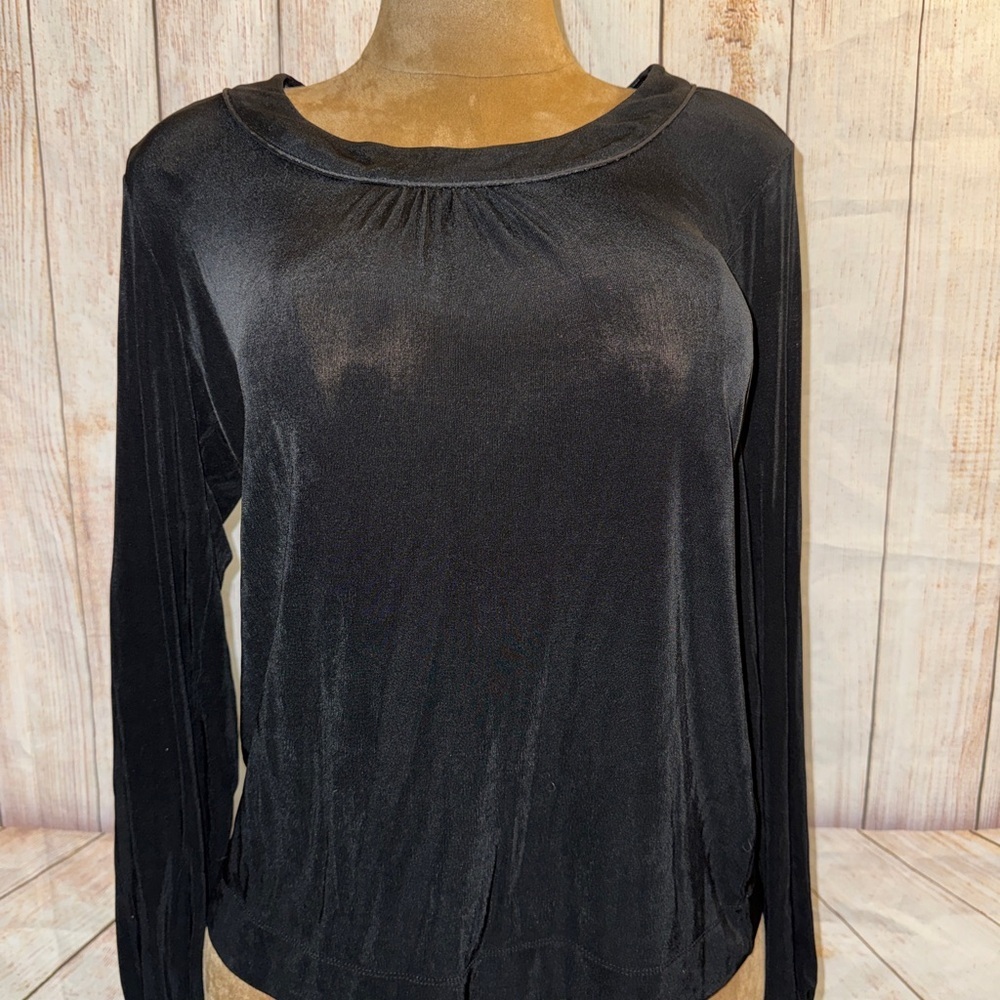 Chico's Travelers Black Long Sleeve Scoop-Neck Top, slinky acetate, Sz 2 or L​